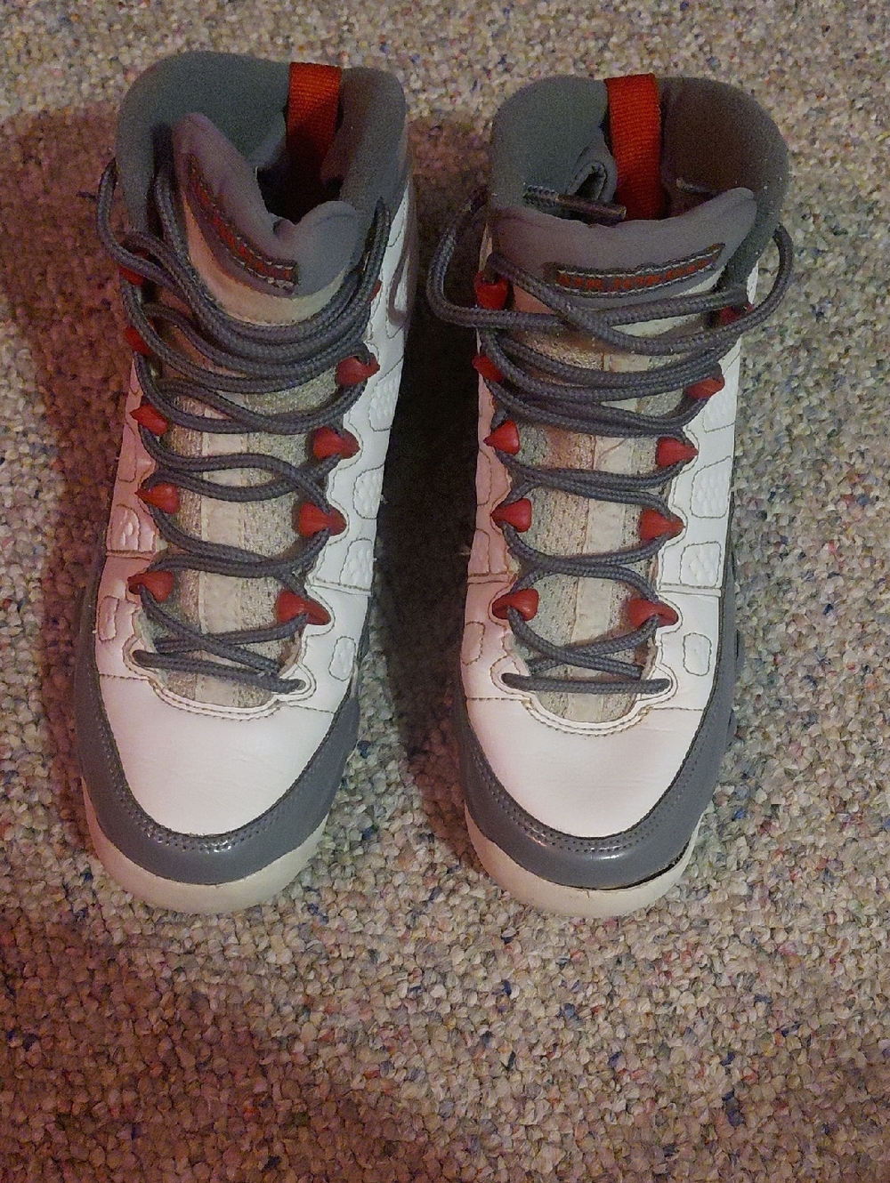 Jordan  White and Gray High-Top Sneakers with Red Accents 6.5 Boys 7 women